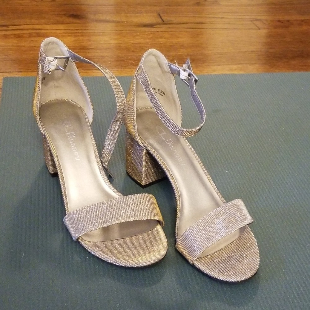 CL by Laundry Gold Metallic Block Heel Sandals
